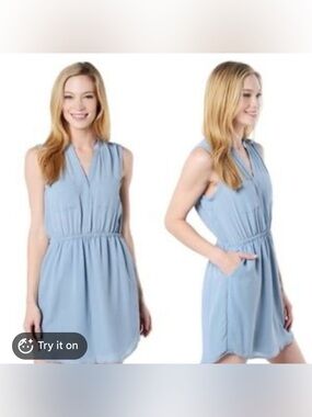 cupcakes & cashmere Sleeveless V-Neck Mini Dress in Dusty Blue